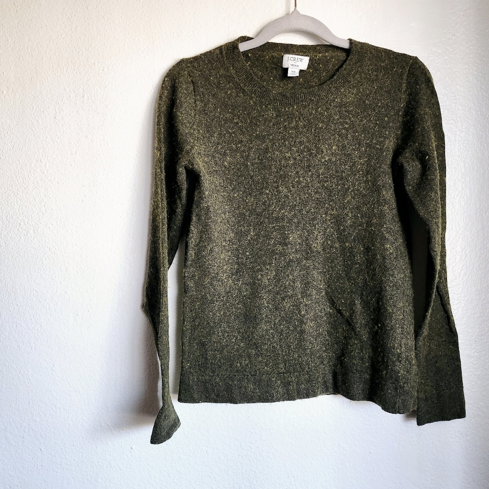 J.Crew 100% Cashmere Teddie Pullover Sweater  XS Green Cozy Soft Knit Minimalist